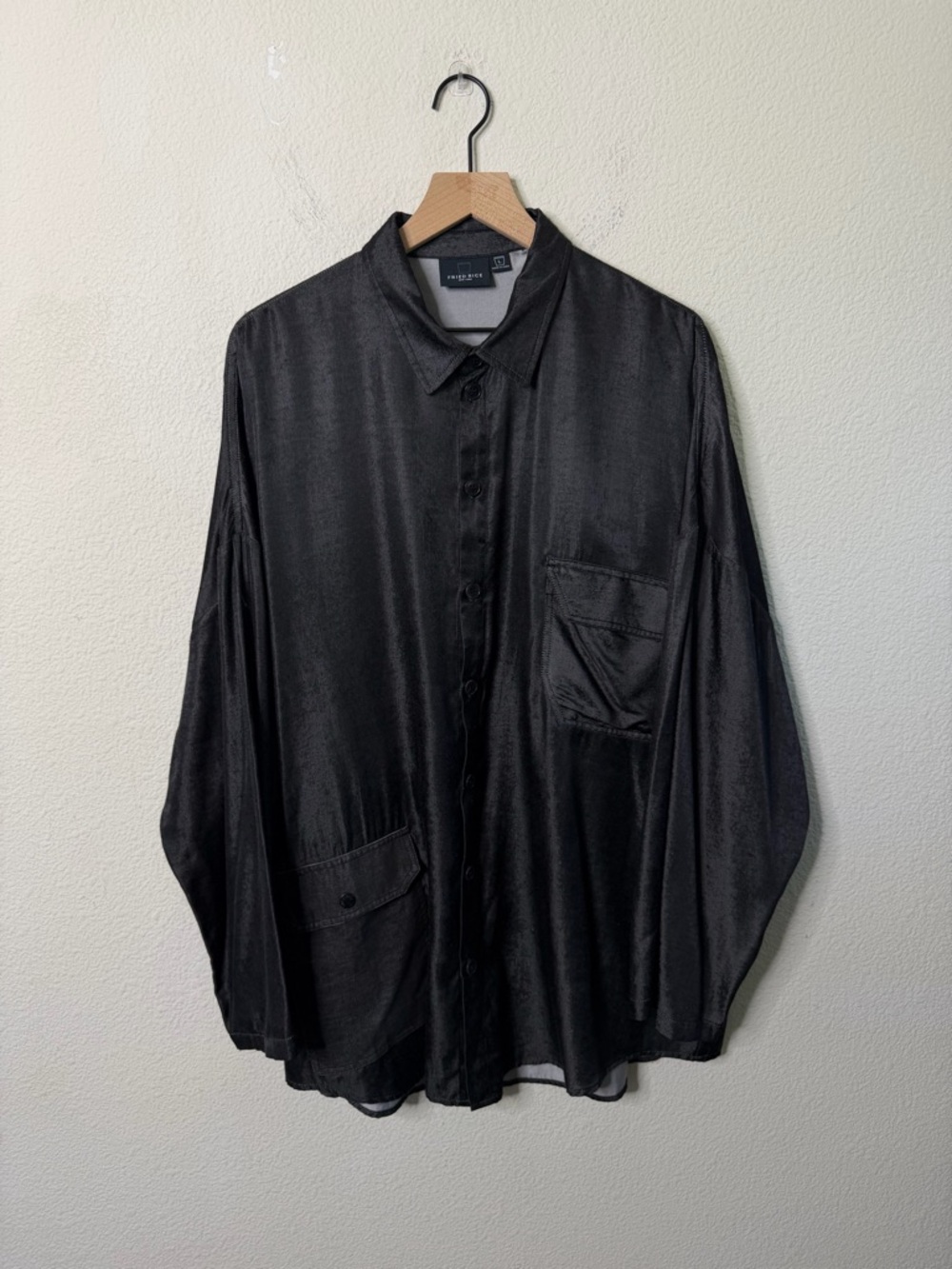 Friend Rice Grey Long Sleeve Oversized Button Up Mens Top Size L - Picture 2 of 8